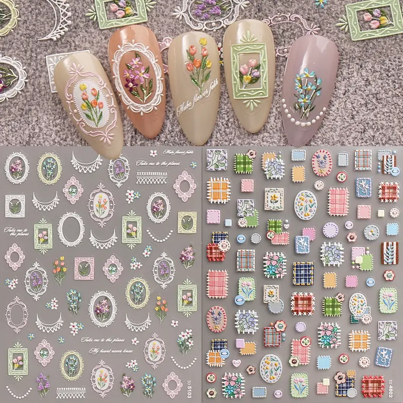 2 Piece Flower Embossed Nail Stickers, Flower Nails, Easy Apply Daily Nail Design, All-Season Universal, Glossy Finish, DIY Manicure Accessories, Nail Art Stickers, Nail Art Designs, Nail Decoration