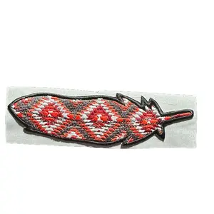 Red, Gray and Black Feather Embroidered Hat Patch