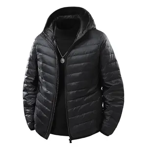 Men's Black Hooded Lightweight White Duck Down Jacket - Zipper Casual Warm Coat