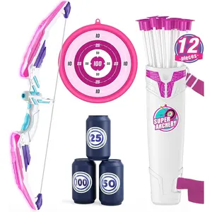 Z-OGP3 Bow and Arrow for Kids, LED Light Up Archery Set with 12 Suction Cup Arrows, 1 Hanging Target, 3 Score Targets & 1 Quiver, Indoor Outdoor Sport Gifts for Boys Girls Ages 4-12, Purple