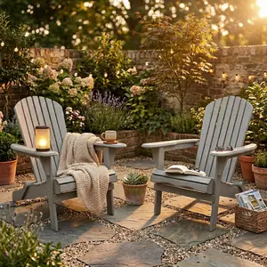 2-Pack Folding Adirondack Chairs, Solid Cedar Wood Outdoor Lounge Chair Set for Patio & Garden