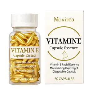 Moxirea Vitamin E Capsule Essence (60 Capsules ) Tocopherol Glycerin Gelatin, Gentle for Sensitive Skin, Deep Hydrating Locking Moisture Nourishing Lightweight Facial Serum