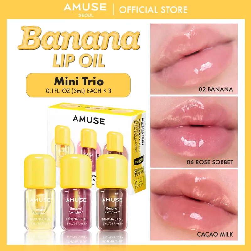 [AMUSE Seoul Official] BANANA LIP OIL MINI TRIO (0.1 fl oz x 3) | 3 shades SET l  Banana Scent, Banana PDRN, Lipgloss
