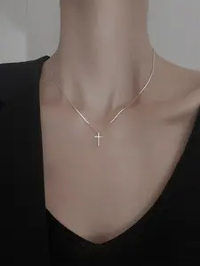 Fashion Easter Simple Cross Charm Pendant Necklace, Cross Necklace, Elegant Plain Thin Cross Link Chain Necklace for Women & Girls, Clavicle Matching Necklace, Versatile Accessory for Parties, Daily Wear