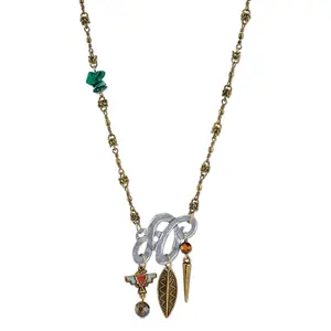 T.R.U. Boho Jewelry Metal Necklace With Gemstone Malachite Labradorite And Tigers Eye 18"