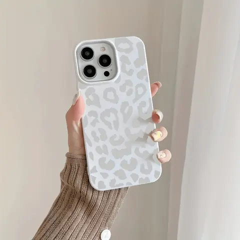 White Leopard Print Soft Silicone Smartphone Case - Large-Hole Jelly Casing, Durable Shockproof Protector for iPhone 16 Pro Max/16 Plus/15/14 Plus/13/12/11, Christmas Gift Cellphone Accessory