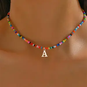 Trendy Initial Necklace - Colorful Beaded Dainty Style, Dual-Function as Bracelet, Fashion Jewelry Gifts & Stocking Stuffers for Teen Girls, Women & Grandkids (Birthday/Festival gifts）