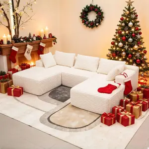 【Memorial Day Gift】NMXVXMN 98.4" Oversized Modular Sofa Set , U Shaped Boneless Cloud Couch with High-Density Foam, Upholstered Soft Couch, Plush Corduroy Deep Seat Sofa Bed for Living Room No Assembly Required outdoorfun