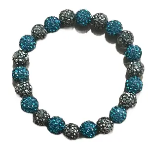 Beaded Rhinestone Brazalet - Blue and Black Bead Design Bracelet with Sparkling Rhinestones