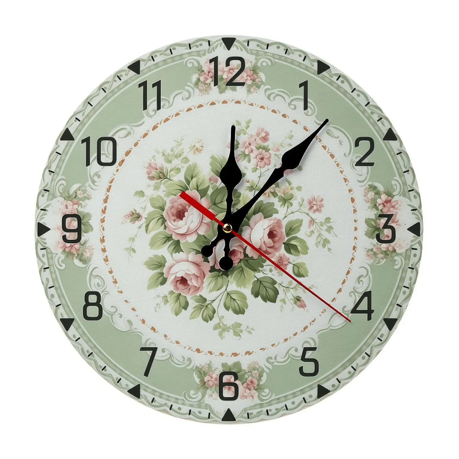 10-Inch Round Vintage Rose Floral Wall Clock - Shabby Chic Victorian Silent Battery-Operated Home Decor with Easy Install, Space-Saving Design - Ideal for Bedroom, Room Decor