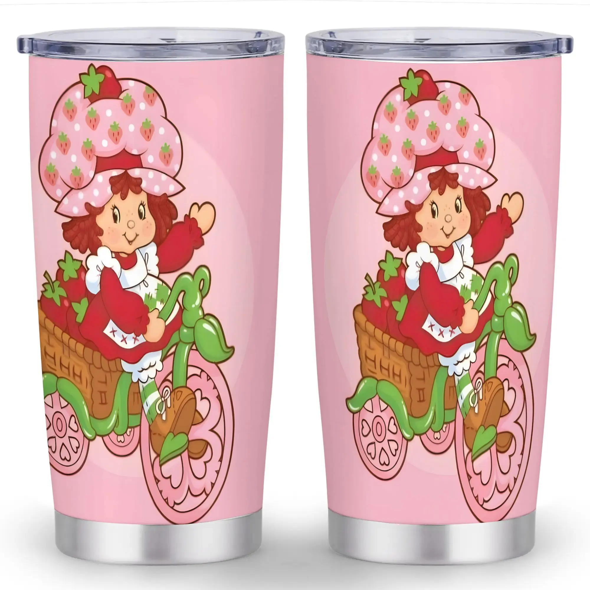 1pc 20oz  Strawberry Heart Tumbler, Cute Strawberry Cup with Lid, 304 Stainless Steel Mug for,, Birthday Party, Strawberry Shortcake Cup,  Strawberry Tumbler