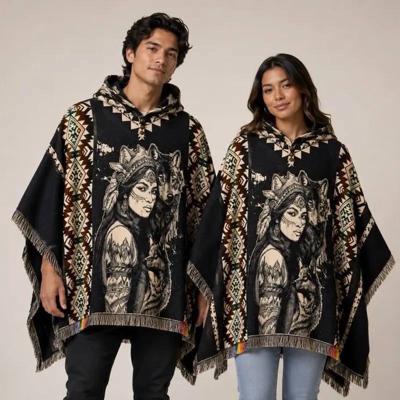 Runa People with Animal Spirits Alpaca poncho