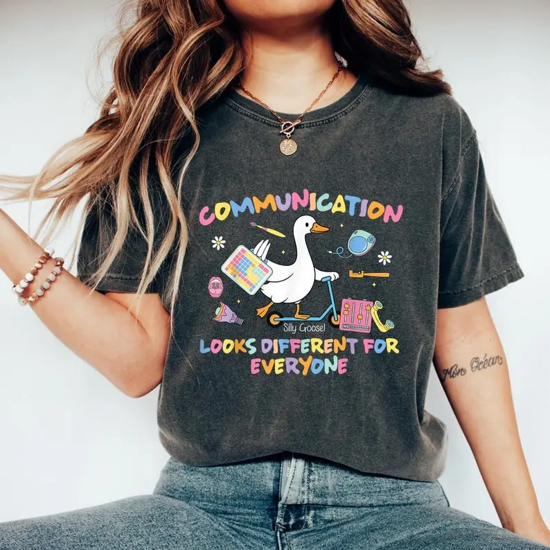 Comfort Color Communication Looks Different For Everyone T-shirt, Speech Therapy Tshirt, Speech Pathologist Gift, Preppy Slp Goose Tee, Cute Therapist