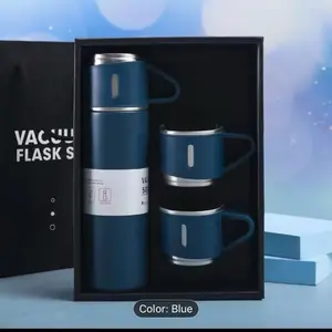 Stainless Steel Thermo 500ml/16.9oz Vacuum Insulated Bottle with Cup for Coffee Hot Drink and Cold Blue Color