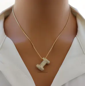 Pave Bubble Initial "I" Pendant Necklace – Sparkly 100% Alloy Letter Necklace for Bold Personalized Style