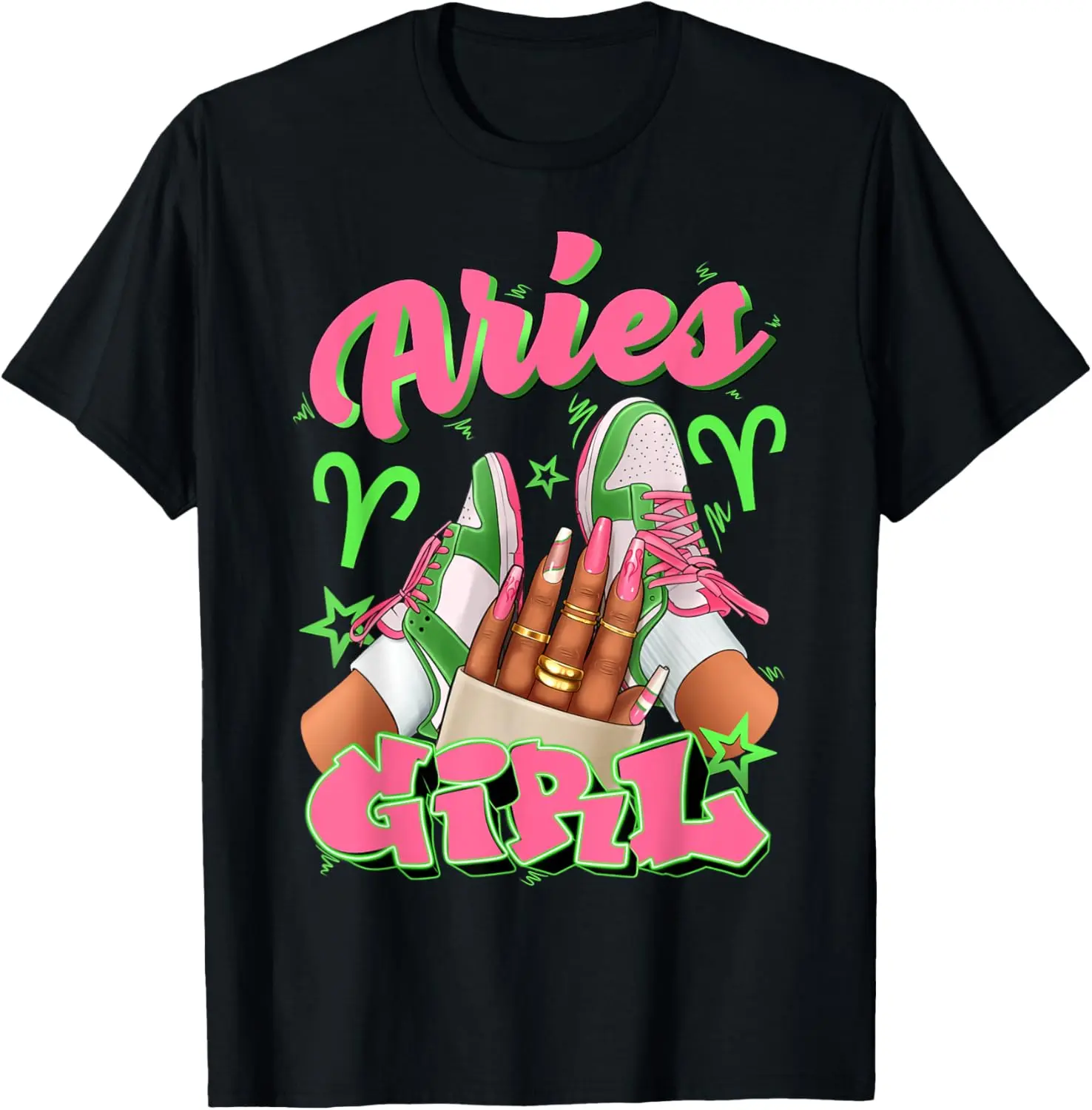 Women's Graphic T-Shirt with Aries "Birthday Queen" Zodiac Print, Casual 100% Cotton Round Neck Short Sleeve Streetwear, Tshirt