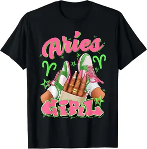 100%cotton Aries Girl Birthday Queen Sneakers Astrology Zodiac T-Shirt Top Vintage