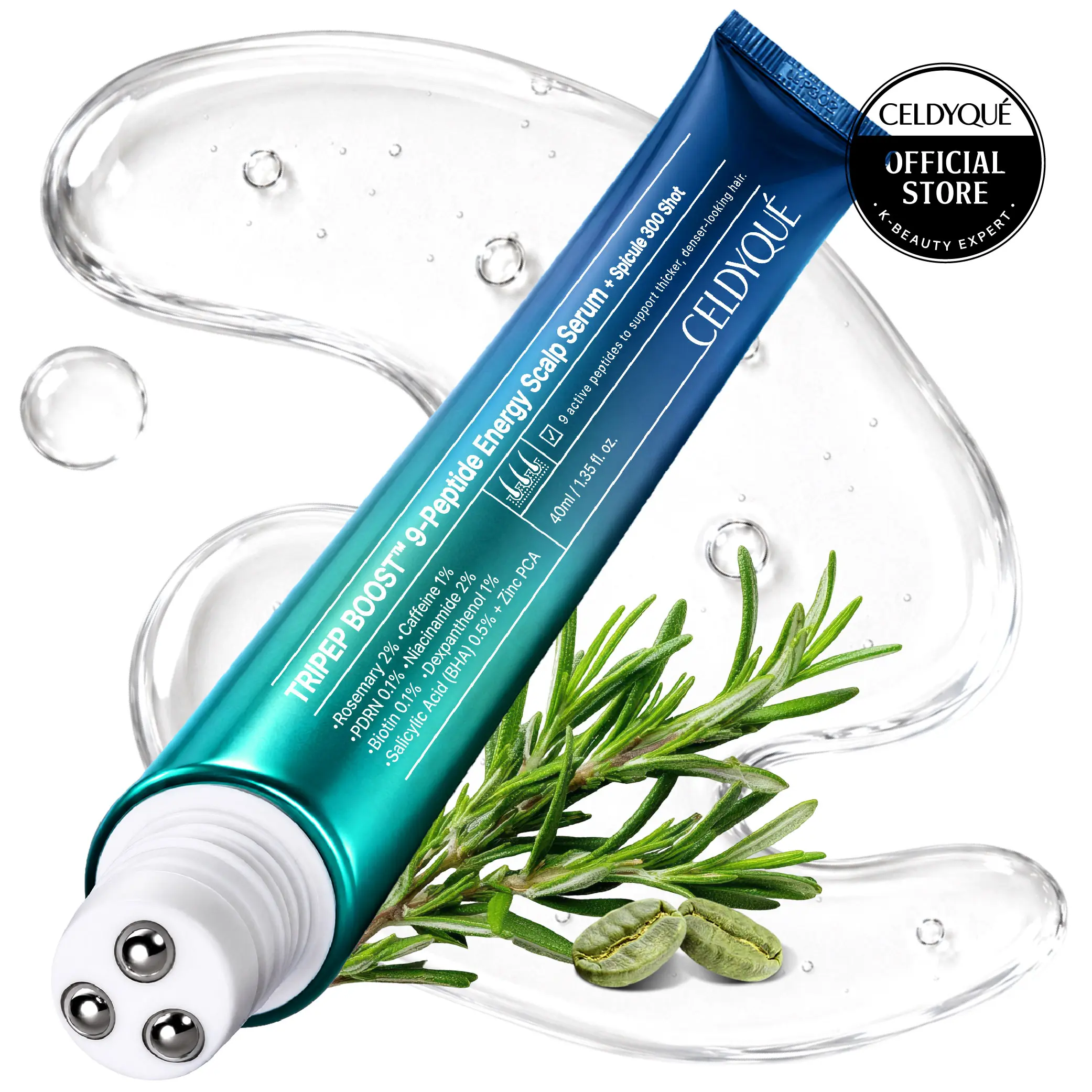 [NEW] [CELDYQUE] Scalp & Edge Hair Treatment Serum Roll-On | Rosemary 2%, Caffeine, PDRN & Copper Peptide | K-Beauty Haircare Routine