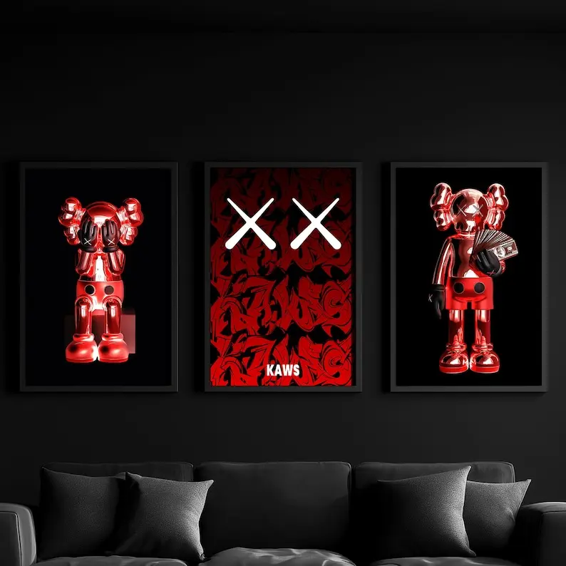 Set of 3 Red KawGraffiti Wall Art Posters, Hypebeast Decor Prints #606 Modern Art Design Modern Minimalist Design