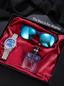 Men's Business Fashion Watch & Fashionable Jewelry Set, Including Round Dial Analog Quartz Watch & Bracelet & Pendant Necklace, Perfect Gift for Men