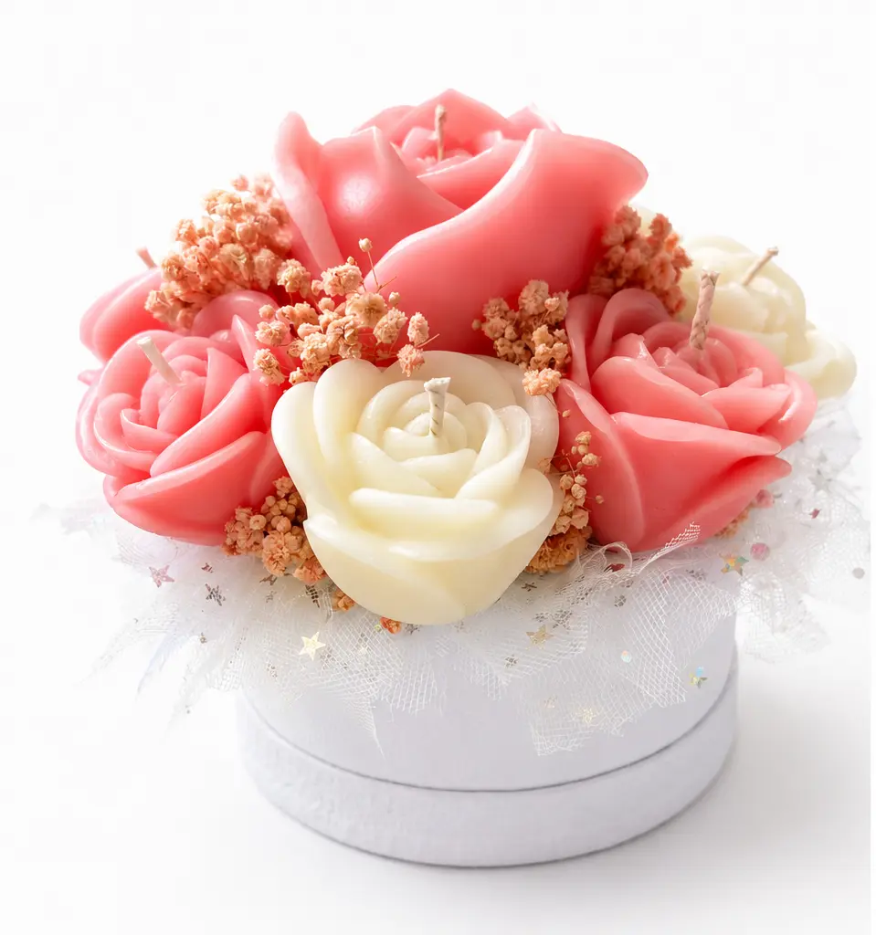 Eternal Bloom Floral Candle Centerpiece – Handmade Decorative Rose Candle Arrangement