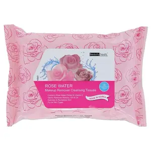 Beauty Treats Rose Water Makeup Remover Cleansing Tissues 30 Ct - Gentle Extract & Vitamin E for All Skin Types
