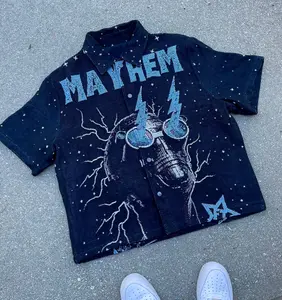 Handmade Mayhem Tapestry Button Up Shirt - Jacquard Alien Theme Unique Design Versatile Casual Wear