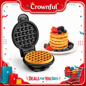 Crownful Mini Waffle Maker, Non-Stick, 4 Inch Chaffle Maker for Familes and Kids, Perfect for Breakfast, Dessert, Sandwich, Egg Cooker Machine & Kitchen Appliances