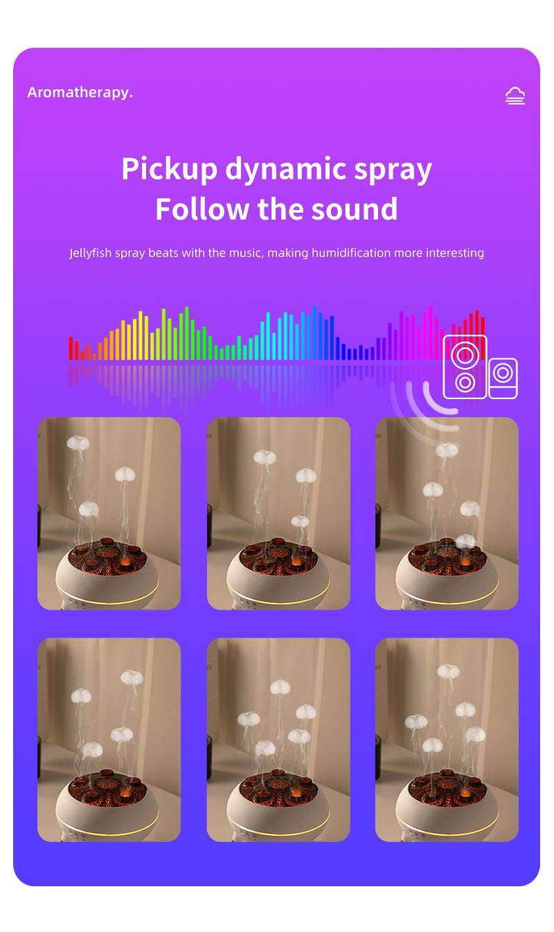 Dynamic Jellyfish Aroma Diffuser with Sound-Reactive Mist Multi-Color Light-Changing Remote Control & Smart Timer 250ml Home Ambient Scent Humidifier