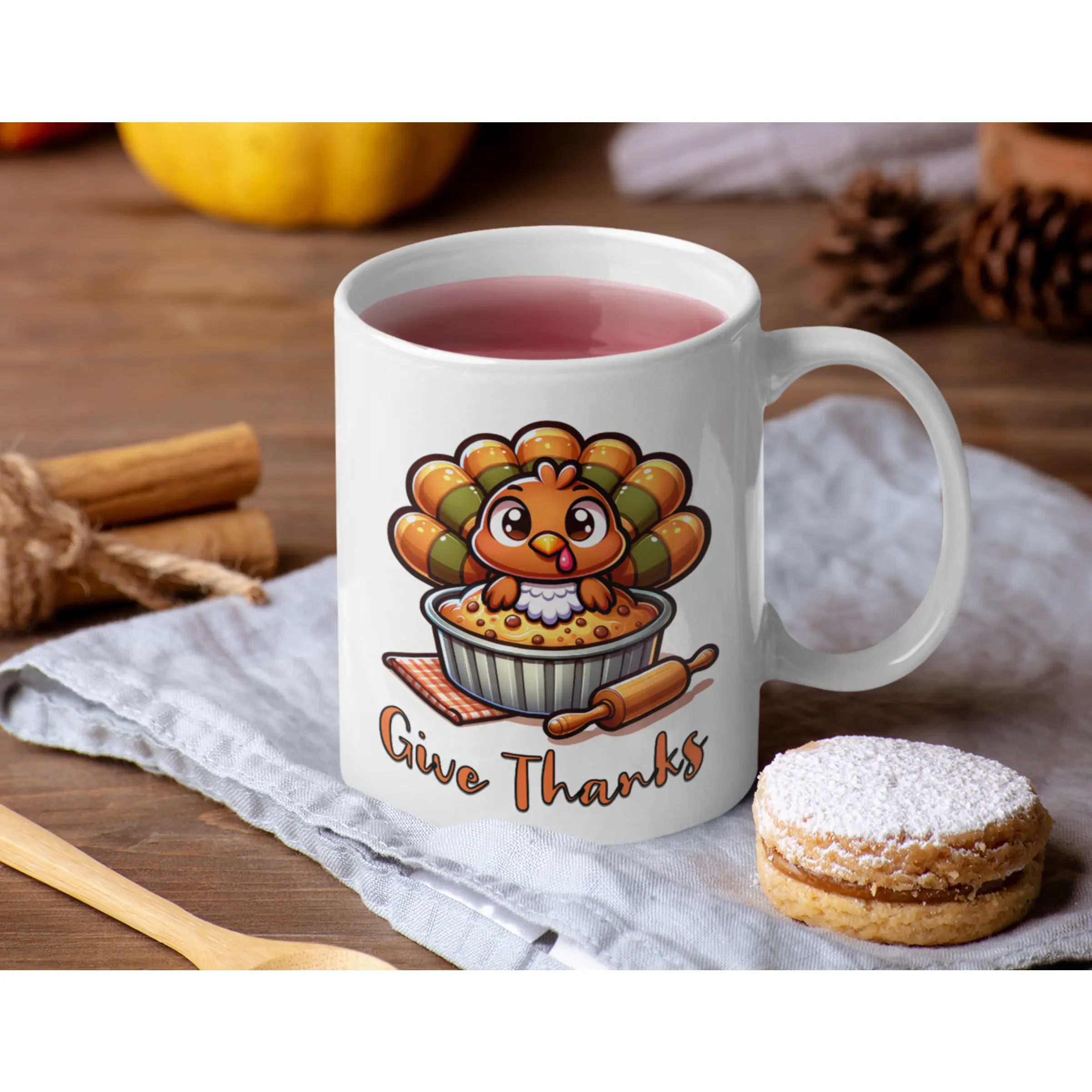 Thanksgiving Turkey Baking Mug, Cute Fall Kitchen Decor, Funny Gobble Gobble Tea Cup, Holiday Home Office Gift, Autumn Coffee Beverage Cup, reusable Ceramic Drinkware