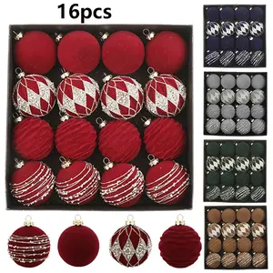 16-Piece Velvet Christmas Ball Ornaments Set, Home Decor Ornament, Fabric Hanging Decorations for Xmas Tree Holiday Wedding Party Decoration