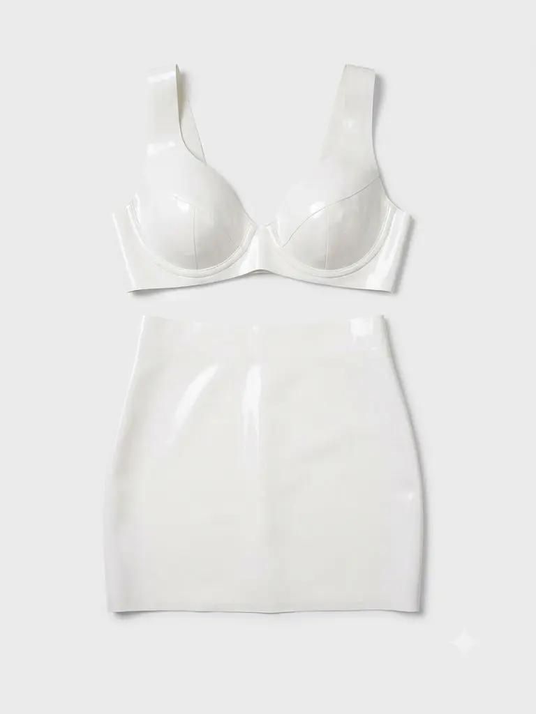 Latex two-piece set, Bra & Mini Skirt