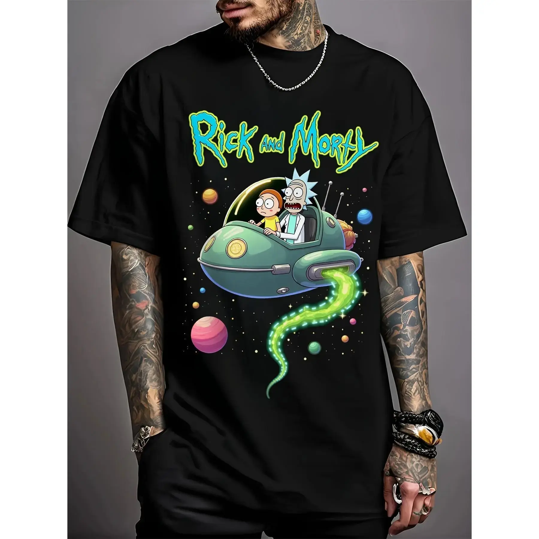 Creative Design Men's & Women's Casual T-shirts Rick and Morty Cartoon Pattern Short Sleeve Crew Neck Breathable Summer Tops Menswear