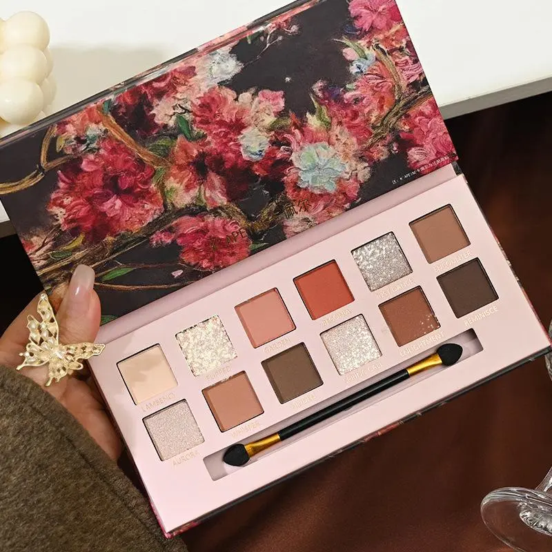 Muge Leen New Begonia Flower Oil Painting Style Eyeshadow Palette Pink Brown Pearlescent Matte Low Saturation Earth Color