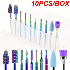 Professional 10-Piece Tungsten Carbide Bits Set for Nails: High-Speed Durable Drill Heads for Manicure Pedicure Carving Polishing, Compatible with Electric Nail Drills & Universal Care Tools, Multi-Use Home Salon Accessory Kit.