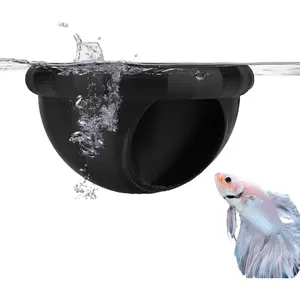 Floating Betta  Ring, 7x7x4cm/2.76x2.76x1.57 Inch Floating Betta  Shrimp Cave Aquarium Hammock Decor Fish  Hideout Feeders Spots Toys Accessories for Fish Safe Resting (Black)