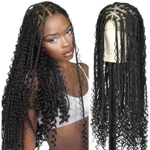 Women's 36 Inch Full Lace Baby Hair Braided Wigs High Temperature Fiber Jumbo Knotless Braids Cornrows Wigs for African Women Basic - Full Lace Synthetic Wigs