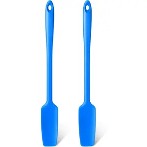 2 count  Jar Spatula with Long Handle Heat Resistant Kitchen Scraper Spatula Non Stick Rubber  Scraper for Jam Smoothies Blenders Cooking Baking Stirring (Blue)