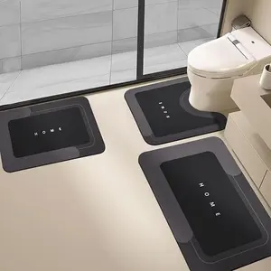 3-Piece Absorbent Bathroom Mat Magic Rug Set, Quick-Drying Bath Mat Non-Slip Floor Mat with Rubber Backing Suitable for Bathroom, Kitchen, Shower and Sink (16.9 x 23.6 Inch+19.7 x 23.6 Inch+19.7 x 23.6 Inch+19.7 x 31.9 Inch, Black)