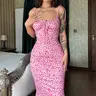 【Black Friday】Women's Ditsy Floral Print Backless Tie-Shoulder Mermaid Dress, Tie-Front Maxi Cami Bodycon Dress for Holiday Party, Summer Dresses for Women