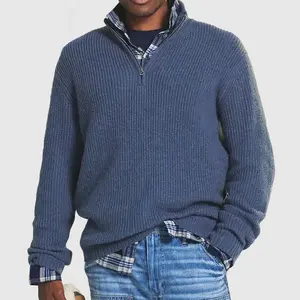 2025 Autumn and Winter New Men's Business Casual Loose Zipper Stand Collar Sweater Shirt Knitwear