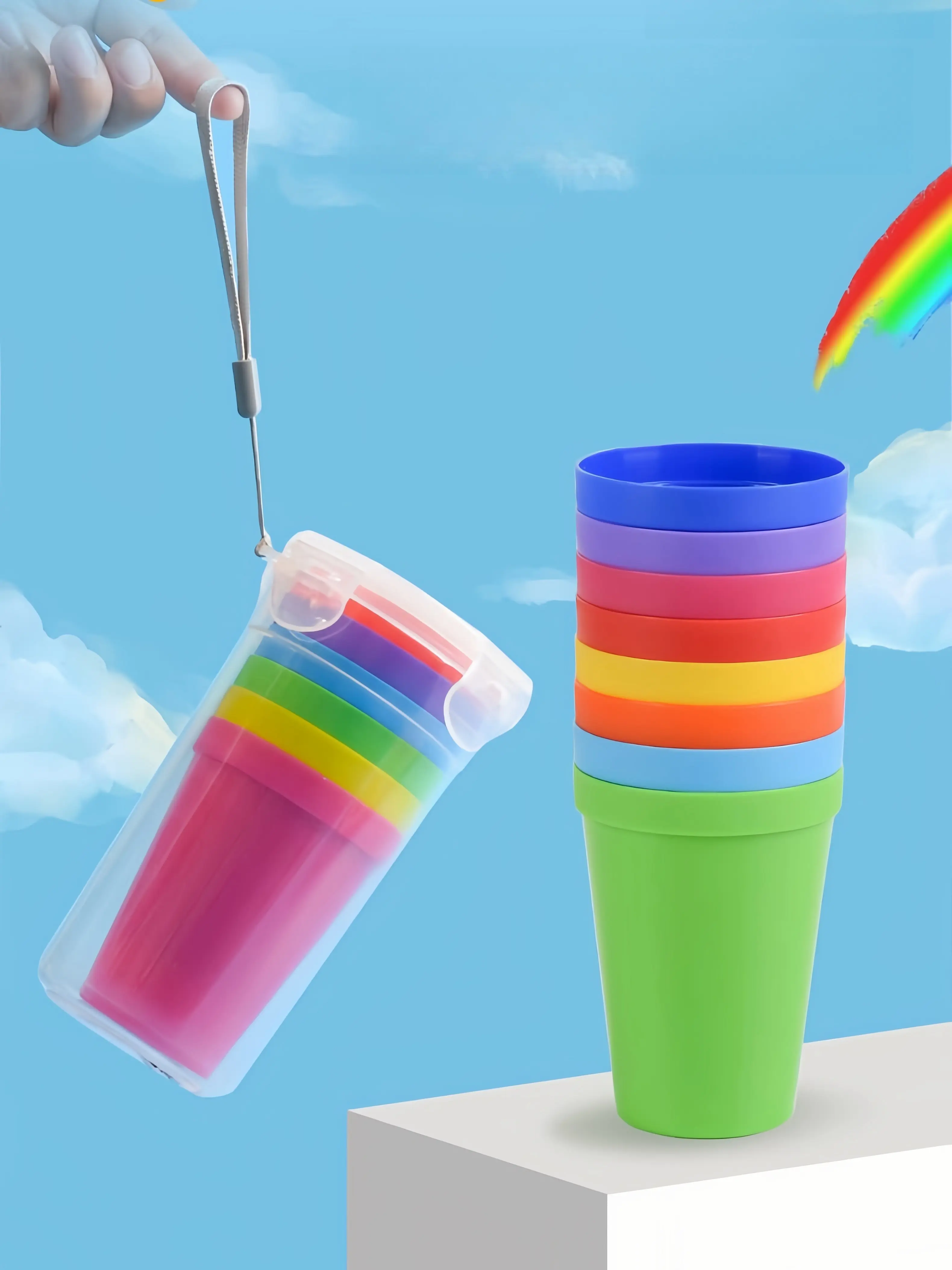 8pcs Colorful Plastic Cup Set, Stackable Reusable Water Cups With ...