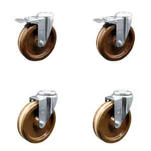 Service Caster SCC-BHTTL20S514-PHRHT-2-S-2 High Temperature Phenolic Swivel Bolt Hole Caster with Roller Bearing, 5x1.25 in. Brown Lockable Wheels - Set of 4