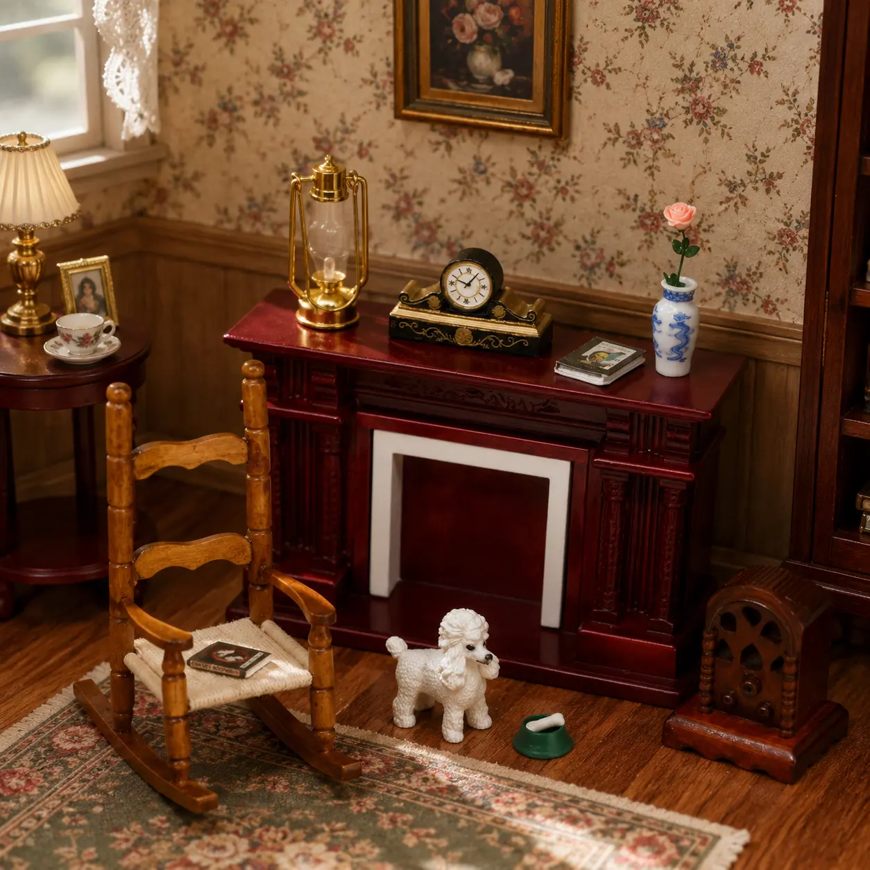 1:12 Miniature Vintage Mahogany Fireplace Dollhouse Living Room Mantel Decor