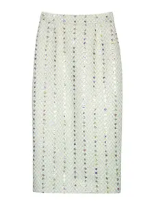 Women's Floral Sequins Decor Woven Skirt, Elegant Midi Skirt for Party Holiday Wedding Guest, Ladies Spring & Fall Clothes