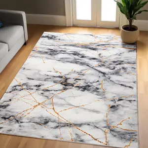 Abstract Silver/Grey Rug, Washable Non-Slip Low-Pile Carpet |6x9 ft for Living Room Bedroom Dining Room, 4x6, 5x7FT