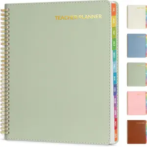 SUNEE Teacher Planner 2026-2027 Academic Year with 7 Periods, Jul 2026 - Jun 2027 Lesson Planner Book 8.5"x11" School Agenda with Subjects, Teacher Calendar with Vegan Leather Cover, Color Tabs, Green