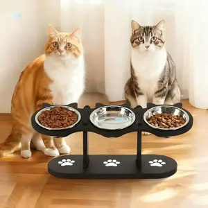 15 Degree Adjustable Tilt Cat Bowl, 3-Piece Set Christmas Stainless Steel Bowl Detachable Pet Feeder, Elevated Slow-Dry Food Feeder, Drinking Bowl, Suitable for Indoor and Outdoor Use Pet Supplies, Cat Feeding Accessories Pet Bowl