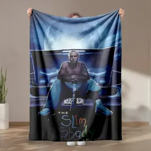 1 piece Eminem The Slim Shady LP album cover themed flannel blanket - Microfiber comfortable flannel sofa blanket, suitable for beds and sofas, all-season use, modern design, digitally printed pattern, 100% polyester material, machine washable