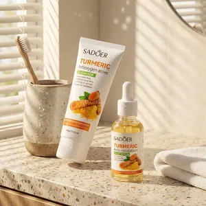 Turmeric Antioxidant Skincare Bundle, Cleanser + Face Serum with Fermented Curcumin, Deep Pore Cleansing, Brighten Dark Spots, Soothe Skin, Hydrate & Repair, Gentle Daily Skincare for Oily & Combination Skin